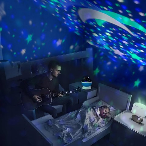 Lampka Nocna 2W1 Led Projektor Gwiazd I Księżyca Obrotowa 360° Dla Dziecka