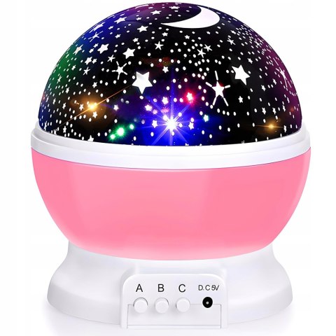 Lampka Nocna 2W1 - Projektor Gwiazd 360° Led, 8 Barw, Różowa, Dla Dziecka