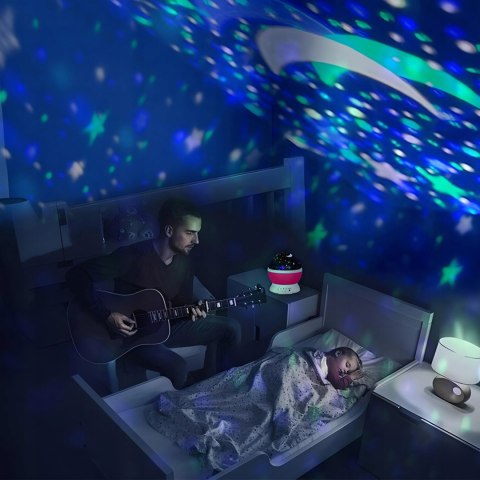 Lampka Nocna 2W1 - Projektor Gwiazd 360° Led, 8 Barw, Różowa, Dla Dziecka