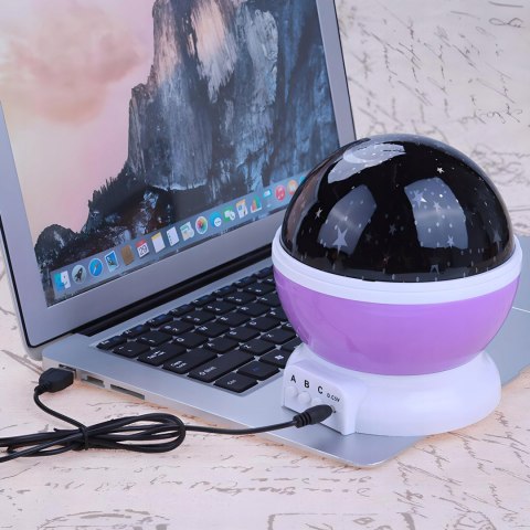 Lampka Nocna 2W1 - Projektor Gwiazd 360° Led, 8 Barw, Różowa, Dla Dziecka