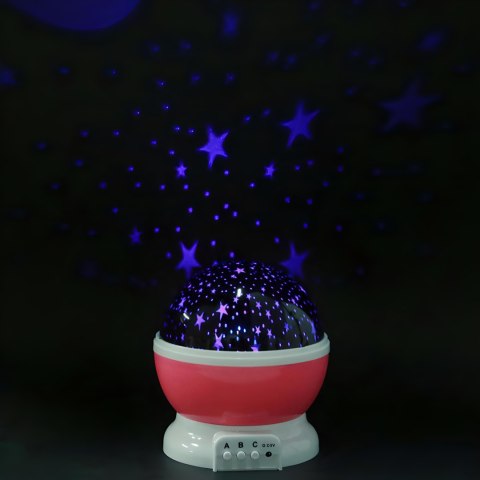 Lampka Nocna 2W1 - Projektor Gwiazd 360° Led, 8 Barw, Różowa, Dla Dziecka