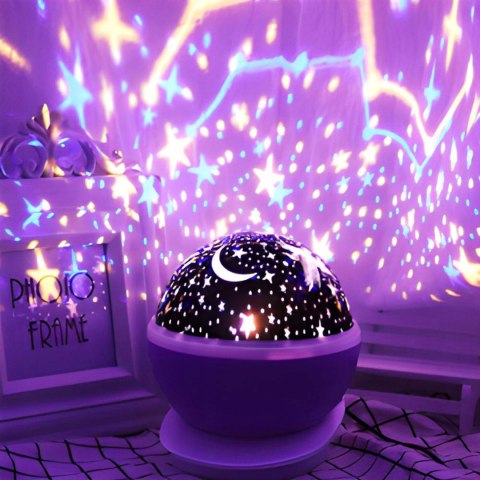 Lampka Nocna 2W1 - Projektor Gwiazd 360° Led, 8 Barw, Różowa, Dla Dziecka