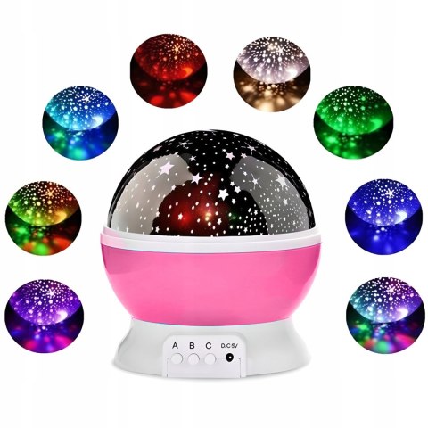 Lampka Nocna 2W1 - Projektor Gwiazd 360° Led, 8 Barw, Różowa, Dla Dziecka