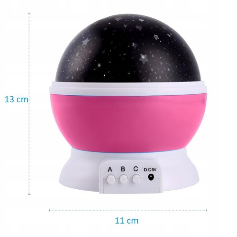 Lampka Nocna 2W1 - Projektor Gwiazd 360° Led, 8 Barw, Różowa, Dla Dziecka