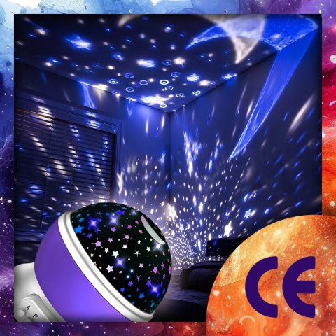 Lampka Nocna 2W1: Projektor Gwiazd, 8 Kolorów, 360° Obrotowa Led, Dzieci