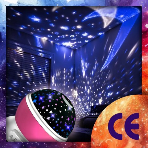 Lampka Nocna 2W1: Projektor Gwiazd, 8 Kolorów, 360° Obrotowa Led, Dzieci
