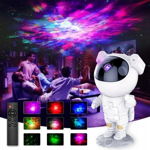 Lampka Nocna Led Projektor Gwiazd Astronauta 5W Pilot Usb Timer Mgławicy