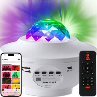 Lampka Nocna Projektor Gwiazd Led 21 Efektów Bluetooth Pilot Dla Dzieci