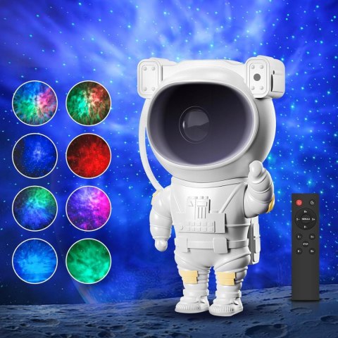 Projektor Gwiazd Astronauta 8 Kolorów 360° Pilot Lampka Nocna Dla Dzieci