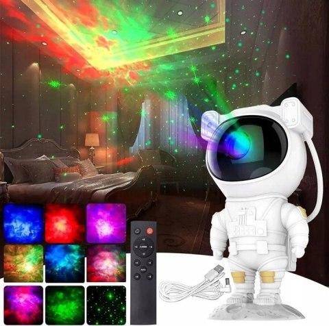 Projektor Gwiazd Astronauta Kanza Dla Dzieci Led 360° 8 Trybów Pilot Timer