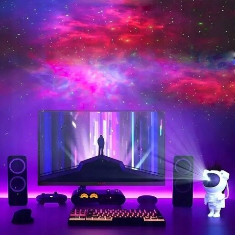 Projektor Gwiazd Astronauta Kanza Dla Dzieci Led 360° 8 Trybów Pilot Timer