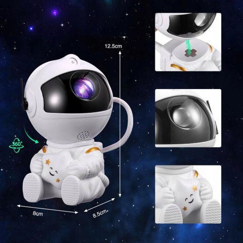 Projektor Gwiazd Astronauta Lampka Nocna 8 Trybów, Zdalne Sterowanie Usb