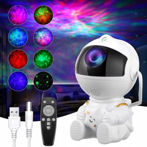 Projektor Gwiazd Astronauta Lampka Nocna 8 Trybów, Zdalne Sterowanie Usb