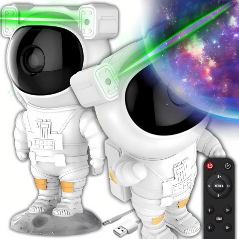 Projektor Gwiazd Astronauta Lampka Nocna Dla Dzieci 8 Trybów Z Pilotem 360°