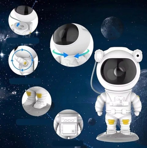 Projektor Gwiazd Astronauta Lampka Nocna Dla Dzieci 8 Trybów Z Pilotem 360°