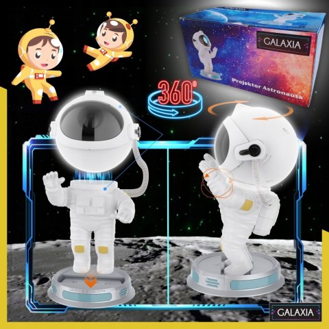 Projektor Gwiazd Galaxia Astronauta 360° Led Lampa Nocna Z Timer I Pilotem