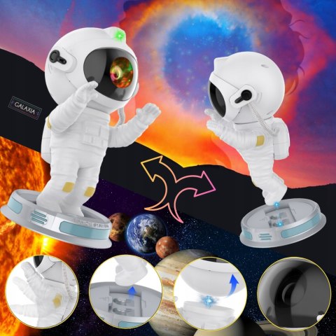 Projektor Gwiazd Galaxia Astronauta 360° Led Lampa Nocna Z Timer I Pilotem