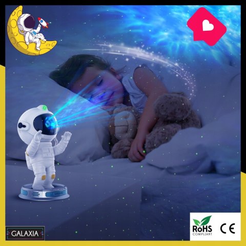 Projektor Gwiazd Galaxia Astronauta 360° Led Lampa Nocna Z Timer I Pilotem