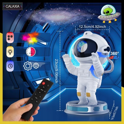Projektor Gwiazd Galaxia Astronauta 360° Led Lampa Nocna Z Timer I Pilotem