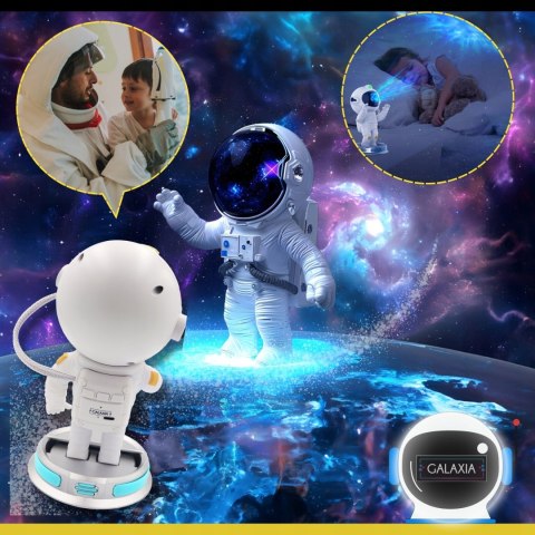 Projektor Gwiazd Galaxia Astronauta 360° Led Lampa Nocna Z Timer I Pilotem
