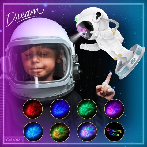 Projektor Gwiazd Galaxia Astronauta 360° Led Lampa Nocna Z Timer I Pilotem