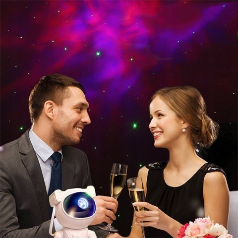 Projektor Gwiazd Galaxia Astronauta Z Głośnikiem Bluetooth 360° 8 Trybów