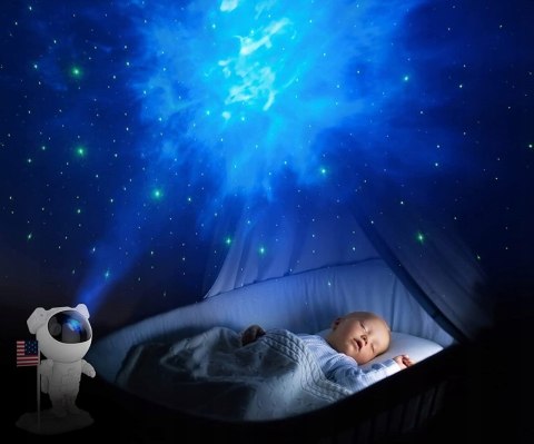 Projektor Gwiazd Galaxia Astronauta Z Głośnikiem Bluetooth 360° 8 Trybów