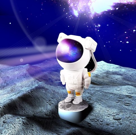 Projektor Gwiazd Galaxia Astronauta Z Głośnikiem Bluetooth 360° 8 Trybów