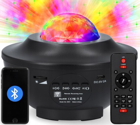 Projektor Gwiazd Kula Led Z Bluetooth, Pilot Timer Reguluj Jasność I Muzyka