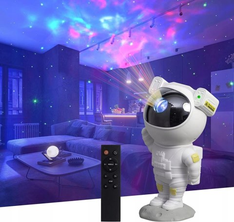 Projektor Gwiazd Led Astronauta Lampka Nocna 360° Rotacja Pilot 8 Trybów