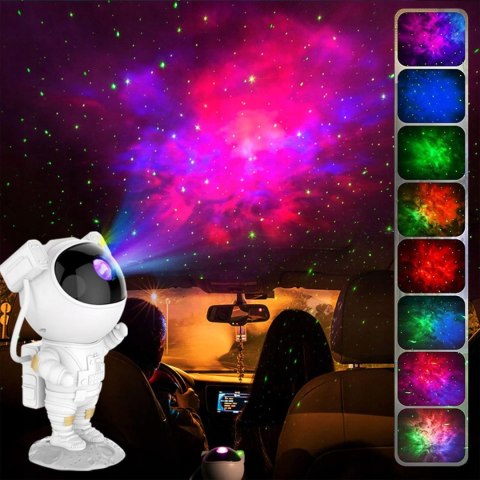 Projektor Gwiazd Led Astronauta Lampka Nocna 360° Rotacja Pilot 8 Trybów