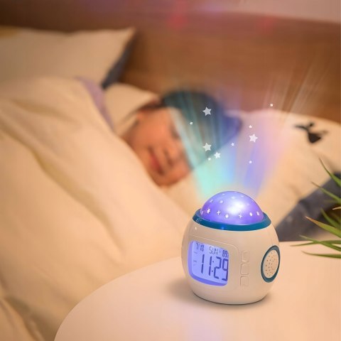Budzik 7W1 Z Projektorem Gwiazd Nieba, Lampka Nocna Led, Termometr, Melodie