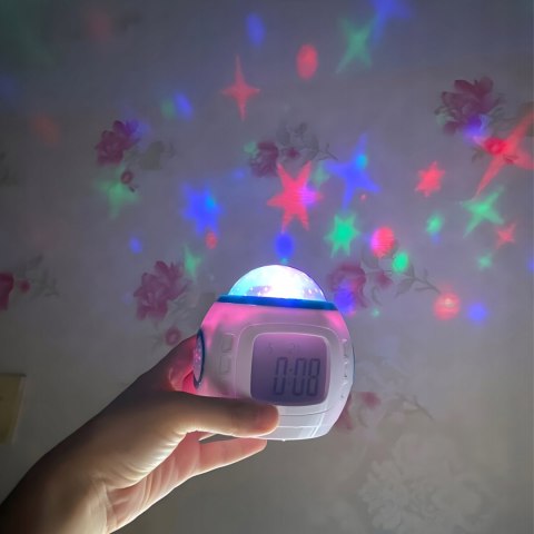 Budzik 7W1 Z Projektorem Gwiazd Nieba, Lampka Nocna Led, Termometr, Melodie