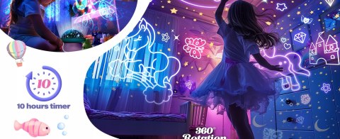 Grzybek Lampka Projektor Gwiazd 3 Tematy 360° Obrót Timer 10H Niebieska