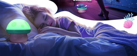 Grzybek Lampka Projektor Gwiazd 3 Tematy 360° Obrót Timer 10H Niebieska
