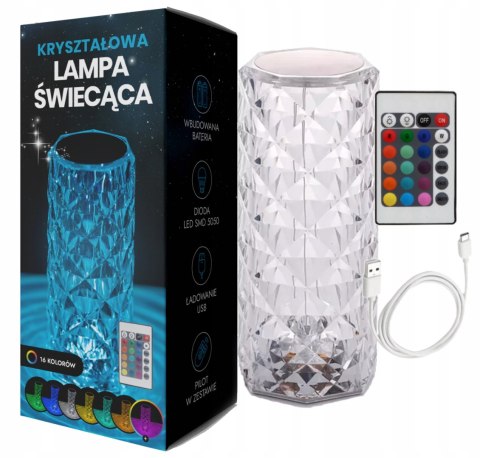 Kryształowa Lampa Led Rgb Z Pilotem I Dotykowym Paneliem Usb-C 16 Kolorów