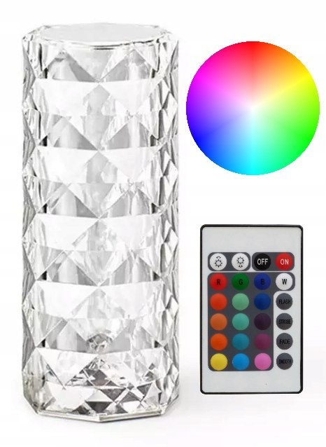 Kryształowa Lampa Led Rgb Z Pilotem I Dotykowym Paneliem Usb-C 16 Kolorów