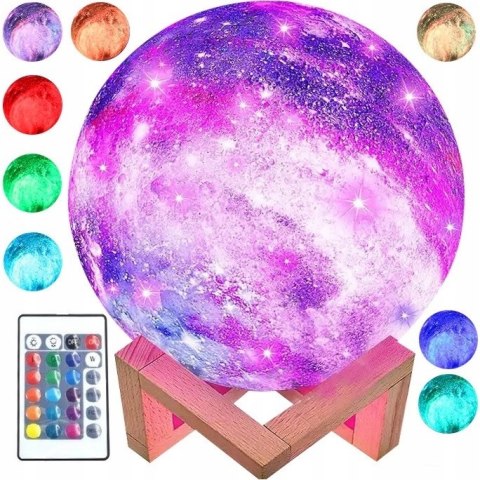 Księżycowa Lampka Led Na Biurko -Akumulator, Pilot, Drewniana Podstawka