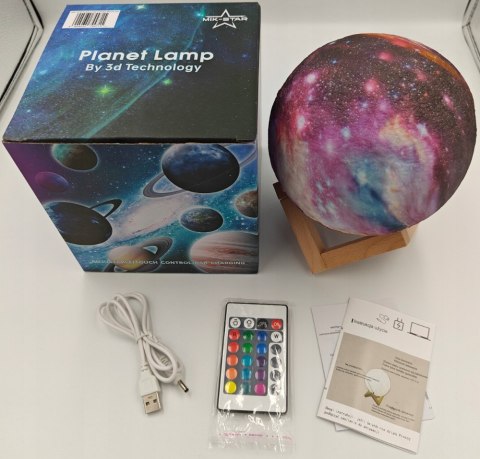 Księżycowa Lampka Led Na Biurko -Akumulator, Pilot, Drewniana Podstawka