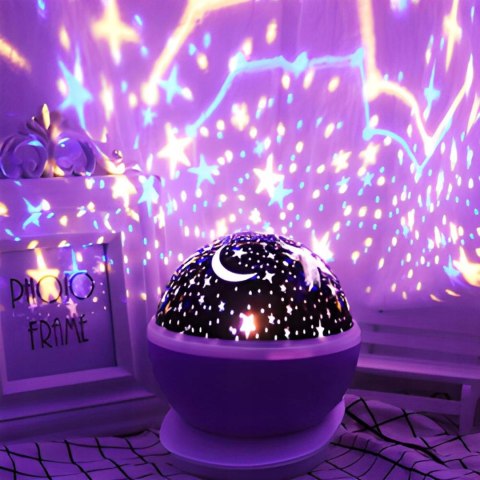 Lampka Nocna 2W1 Led Projektor Gwiazd 360° 8 Opcji Usb/Baterie Niebieska