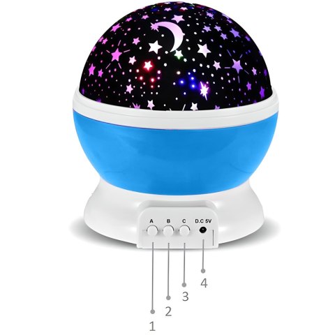 Lampka Nocna 2W1 Led Projektor Gwiazd 360° 8 Opcji Usb/Baterie Niebieska