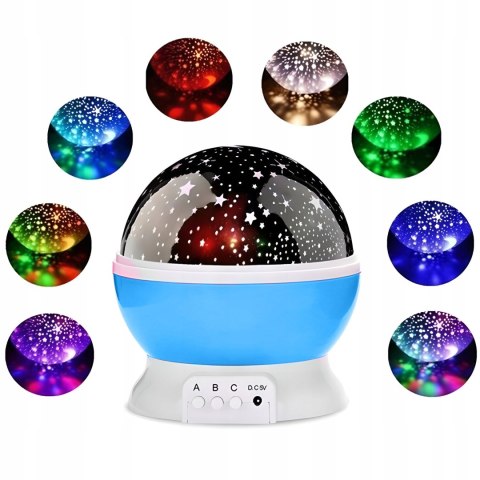 Lampka Nocna 2W1 Led Projektor Gwiazd 360° 8 Opcji Usb/Baterie Niebieska