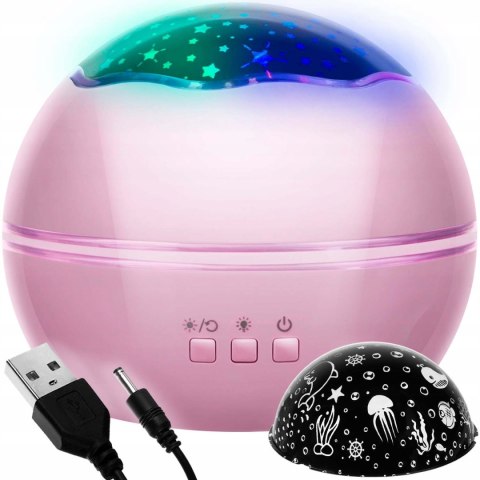 Lampka Nocna 2W1 Projektor Gwiazd I Podowodnego Świata, 4 Kolory, 2 Filtry