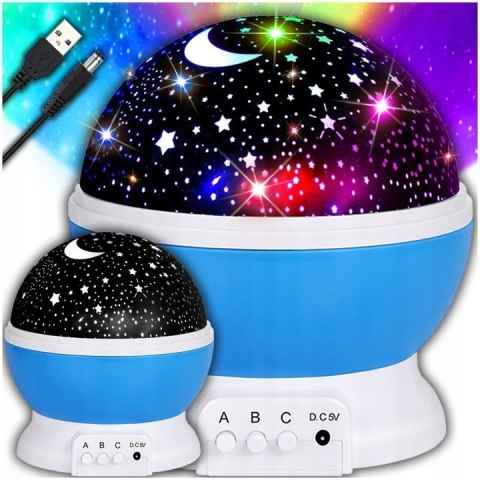 Lampka Nocna Dla Dziecka 2W1 Projektor Gwiazd Nieba 360° Usb/Baterie 8 Barw