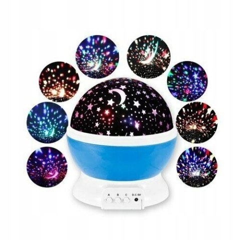 Lampka Nocna Dla Dziecka 2W1 Projektor Gwiazd Nieba 360° Usb/Baterie 8 Barw