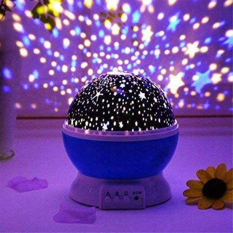 Lampka Nocna Dla Dziecka 2W1 Projektor Gwiazd Nieba 360° Usb/Baterie 8 Barw