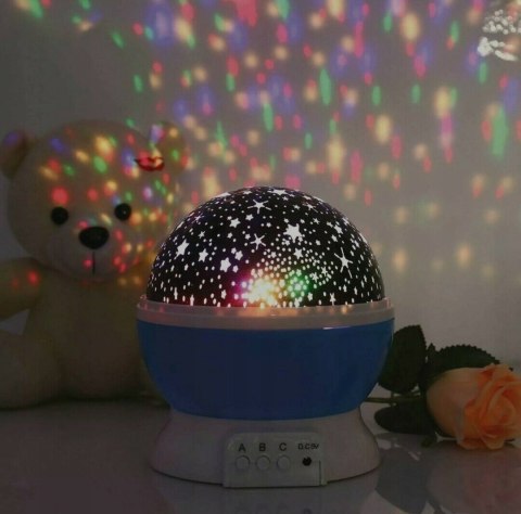 Lampka Nocna Dla Dziecka 2W1 Projektor Gwiazd Nieba 360° Usb/Baterie 8 Barw
