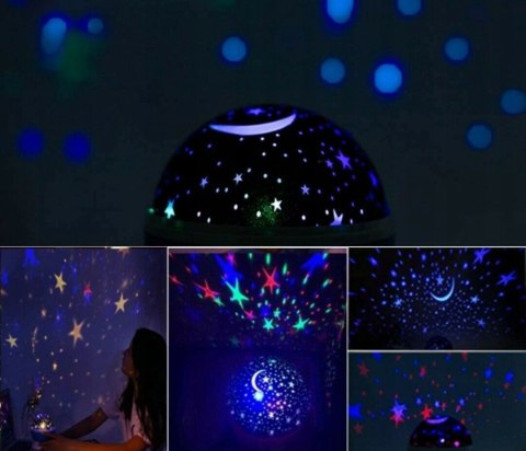 Lampka Nocna Dla Dziecka 2W1 Projektor Gwiazd Nieba 360° Usb/Baterie 8 Barw