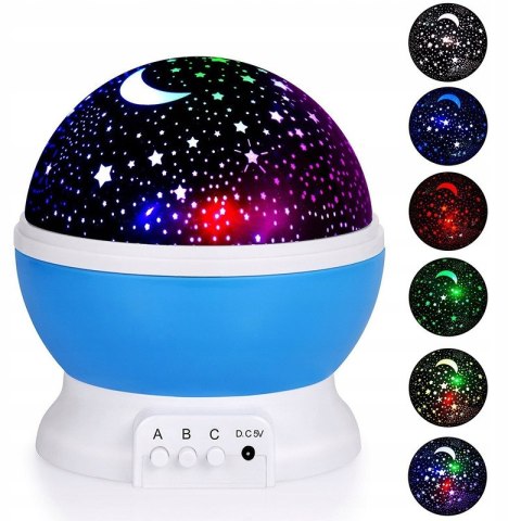 Lampka Nocna Dla Dziecka 2W1 Projektor Gwiazd Nieba 360° Usb/Baterie 8 Barw