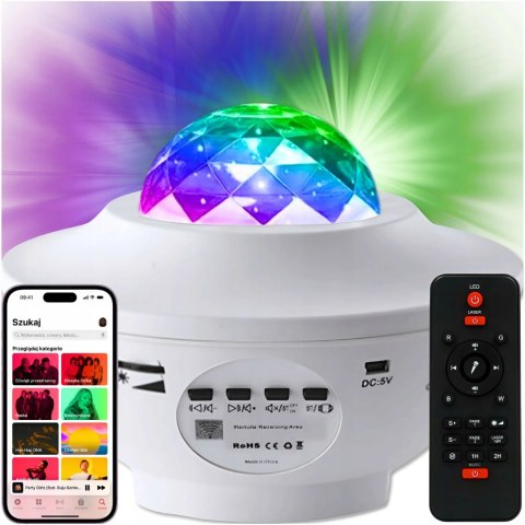 Lampka Nocna Projektor Gwiazd Dla Dzieci Bluetooth 21 Trybów, Pilot, Timer